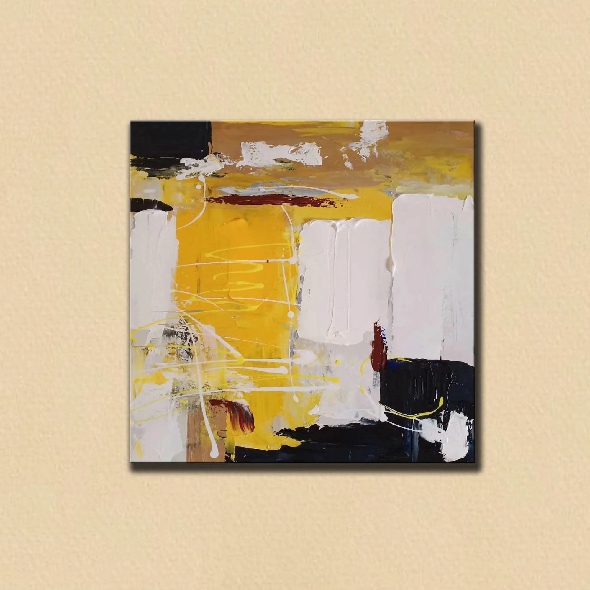 Black White Yellow Original Abstract Painting Minimalist Painting Np120