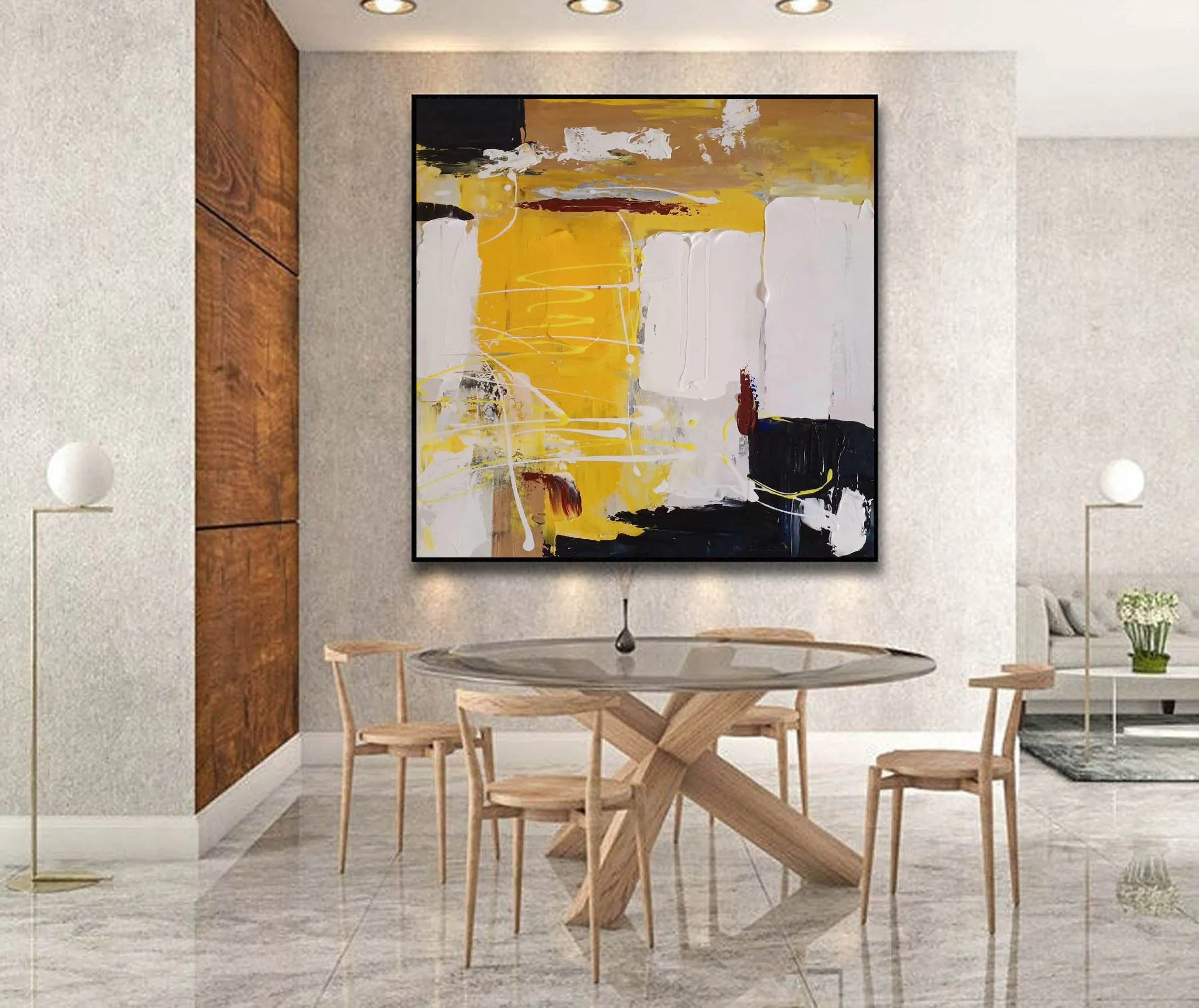Black White Yellow Original Abstract Painting Minimalist Painting Np120