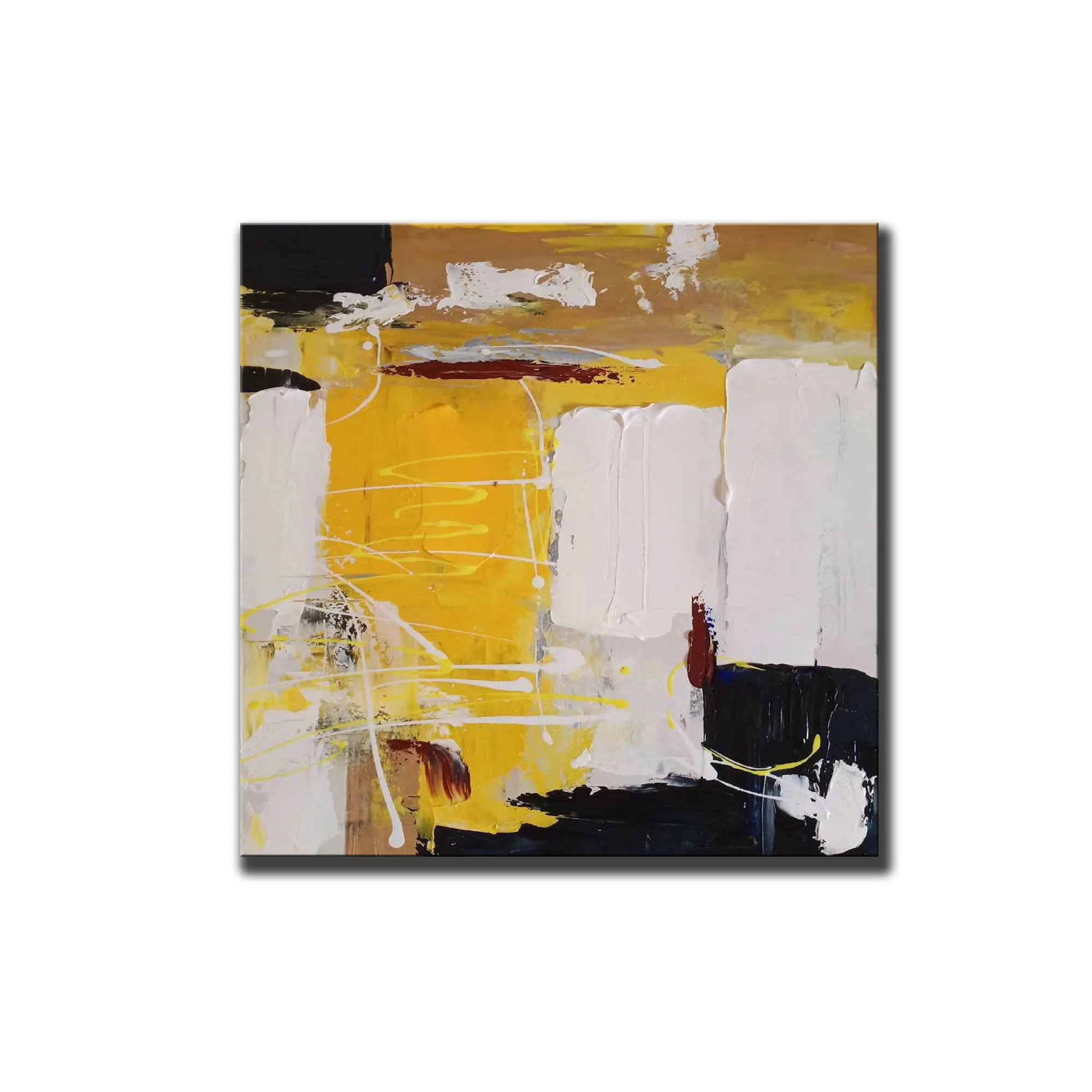 Black White Yellow Original Abstract Painting Minimalist Painting Np120