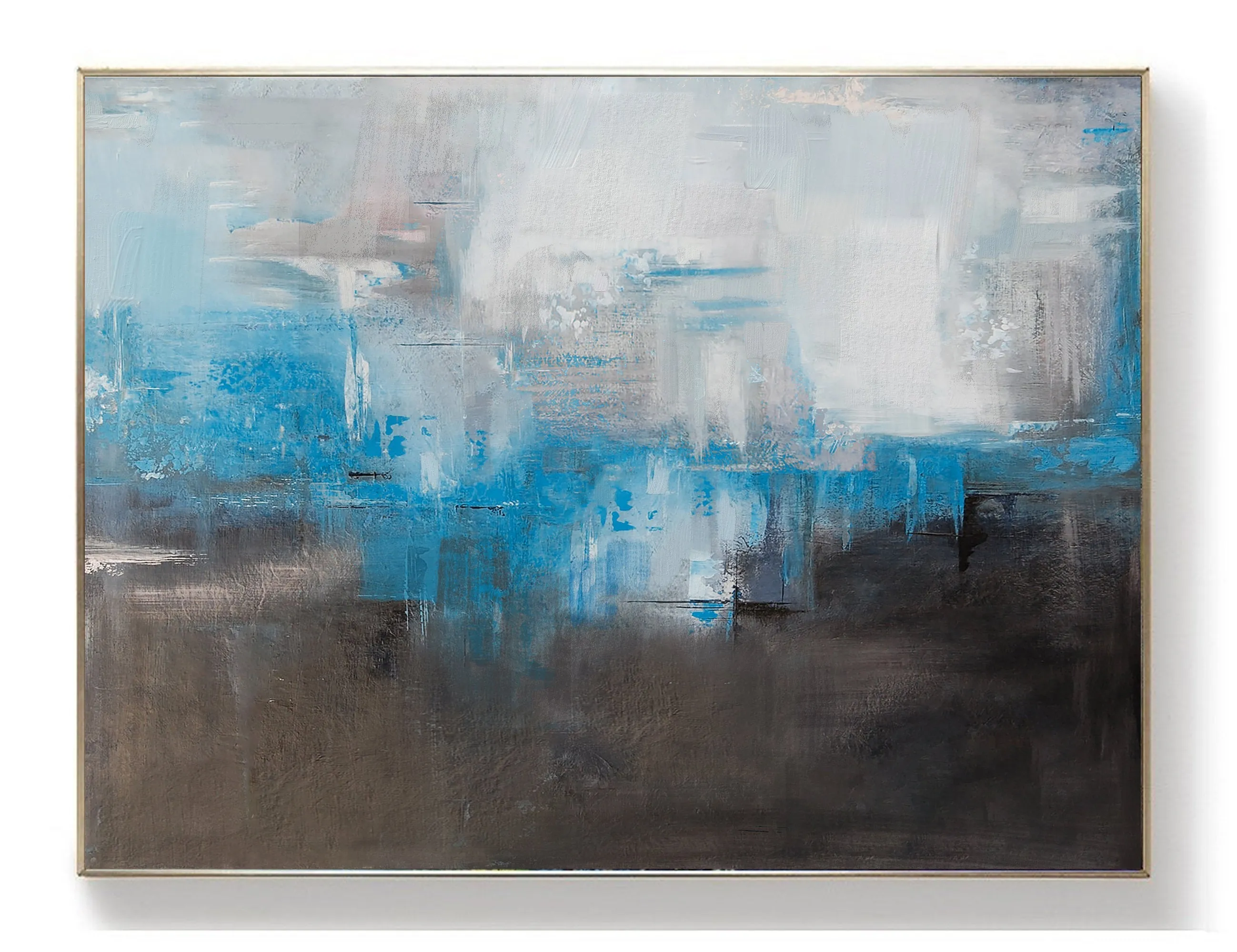 Blue And Gray Abstract Painting Black White Canvas Art Dp088