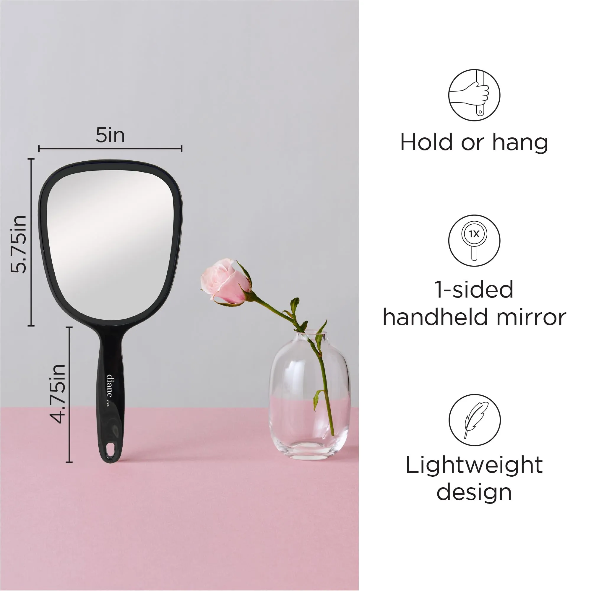 Diane Plastic Handheld Mirror, 5 X 11 Inches