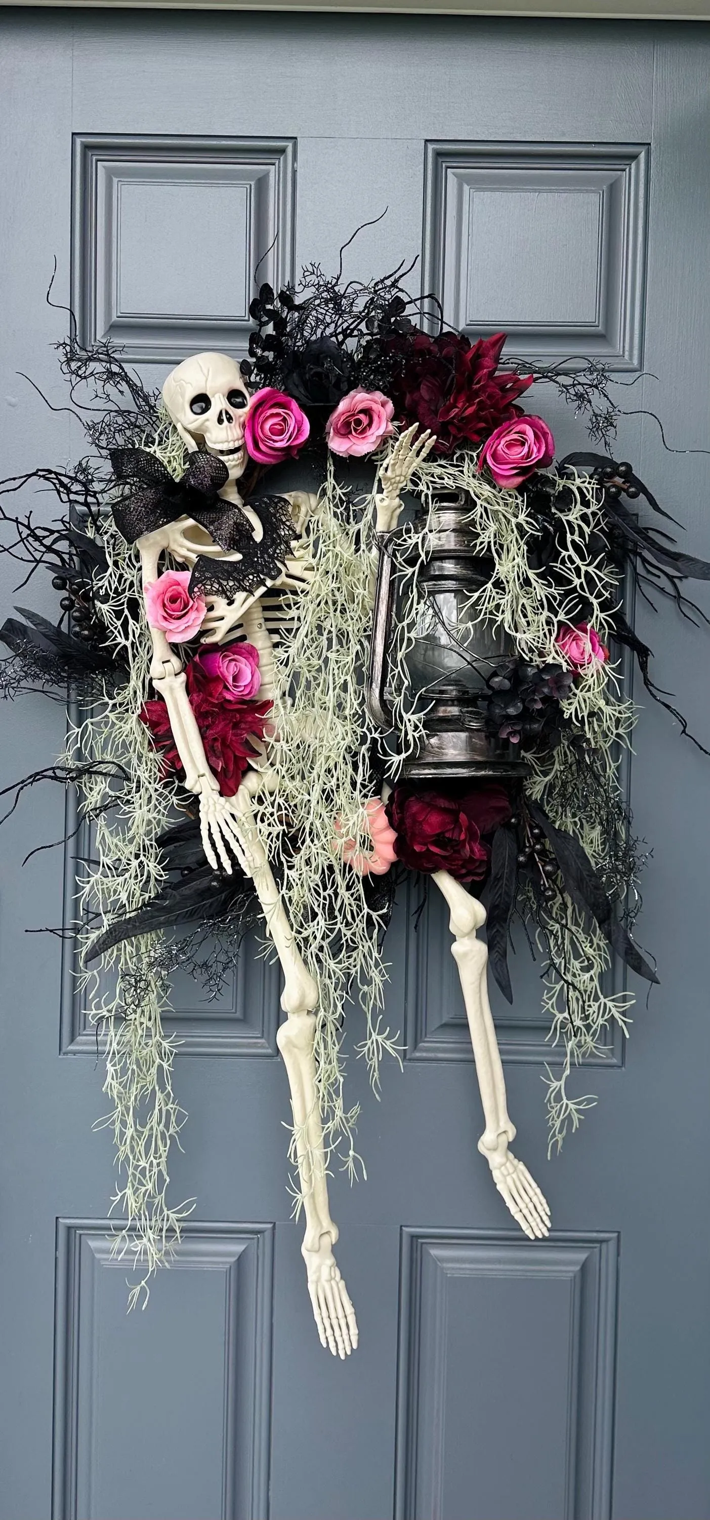 Eerie Skeleton Halloween Wreath with Lantern