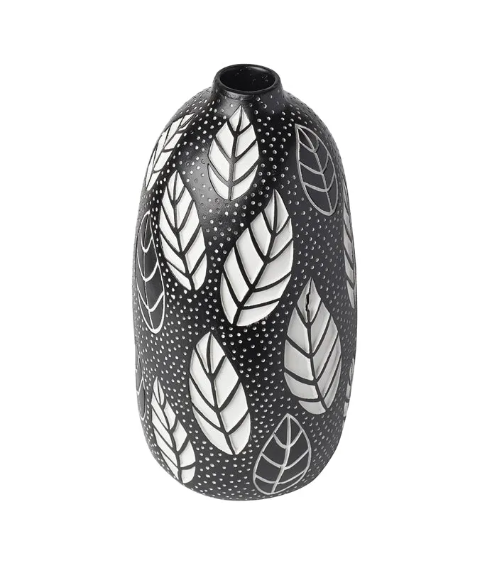 Etched Leaf Vase Black
