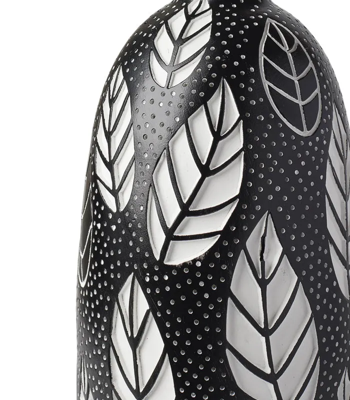 Etched Leaf Vase Black