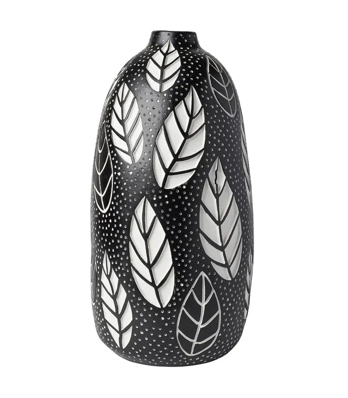 Etched Leaf Vase Black
