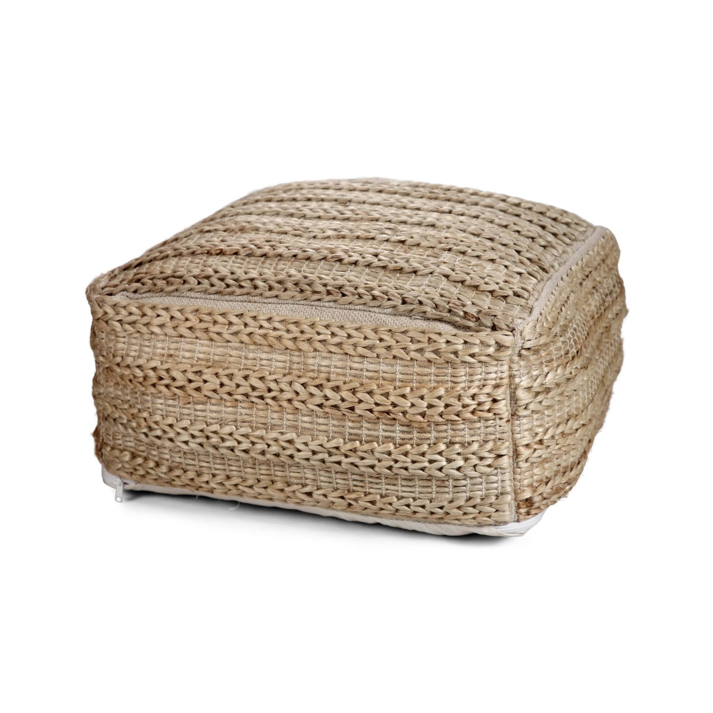 Evangelynn Boho Fabric Rattan Square Pouf