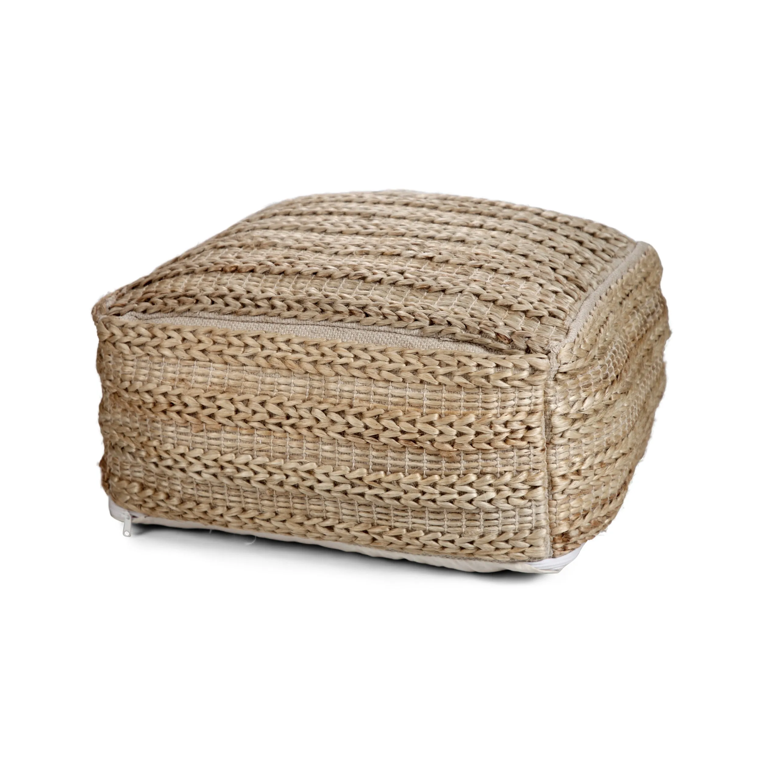 Evangelynn Boho Fabric Rattan Square Pouf