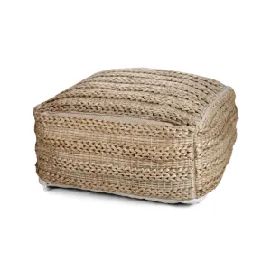 Evangelynn Boho Fabric Rattan Square Pouf