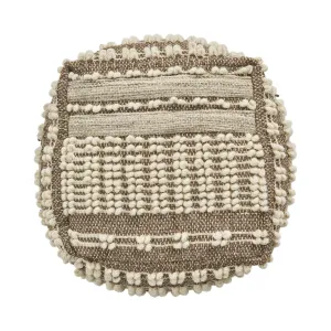 Hellen Boho Wool and Cotton Ottoman Pouf, Gray and White