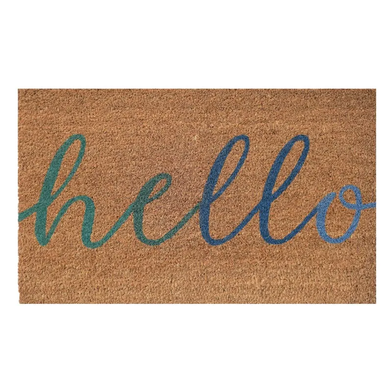 Hello Doormat - Blue/Green