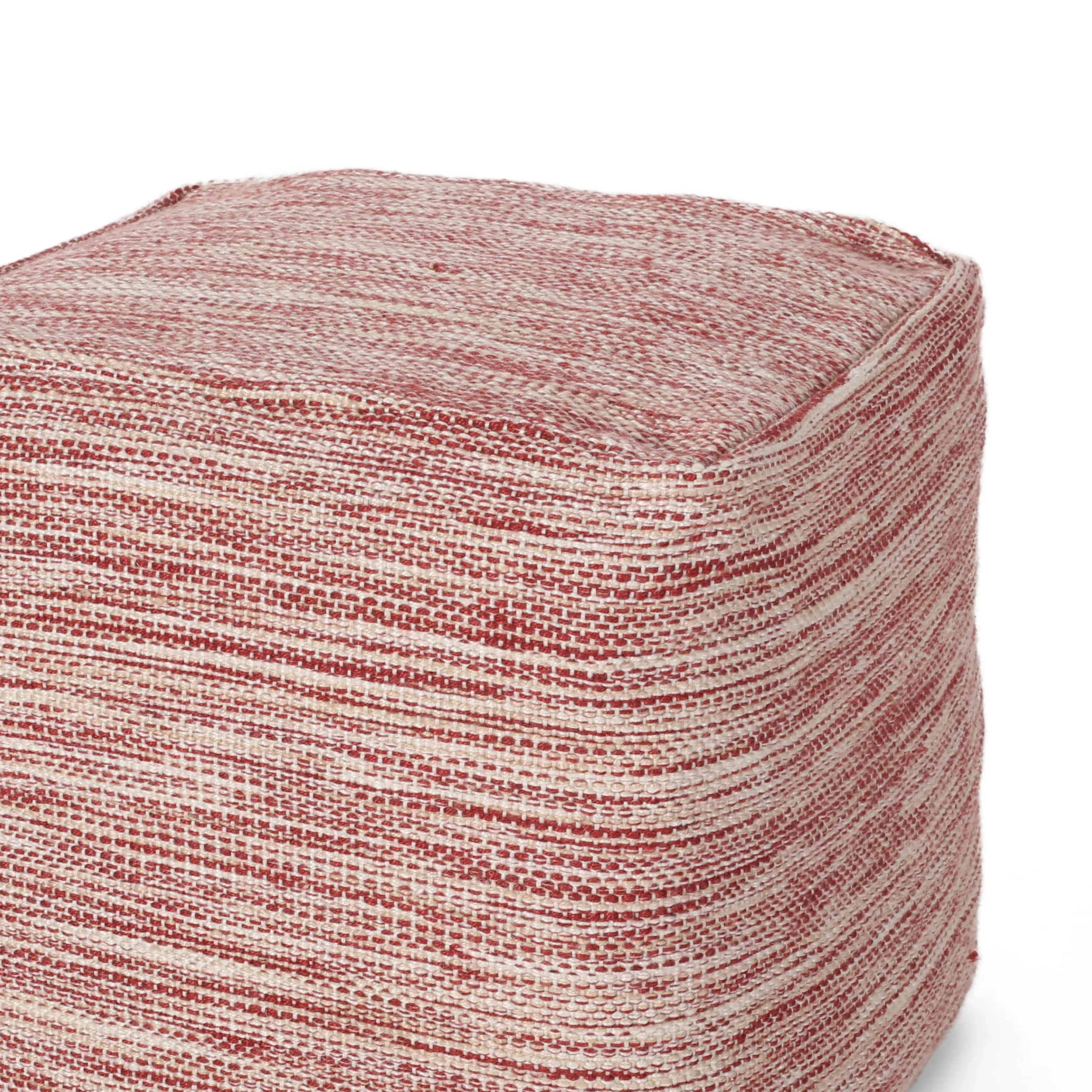 Ivy Boho Yarn Pouf, Red and White