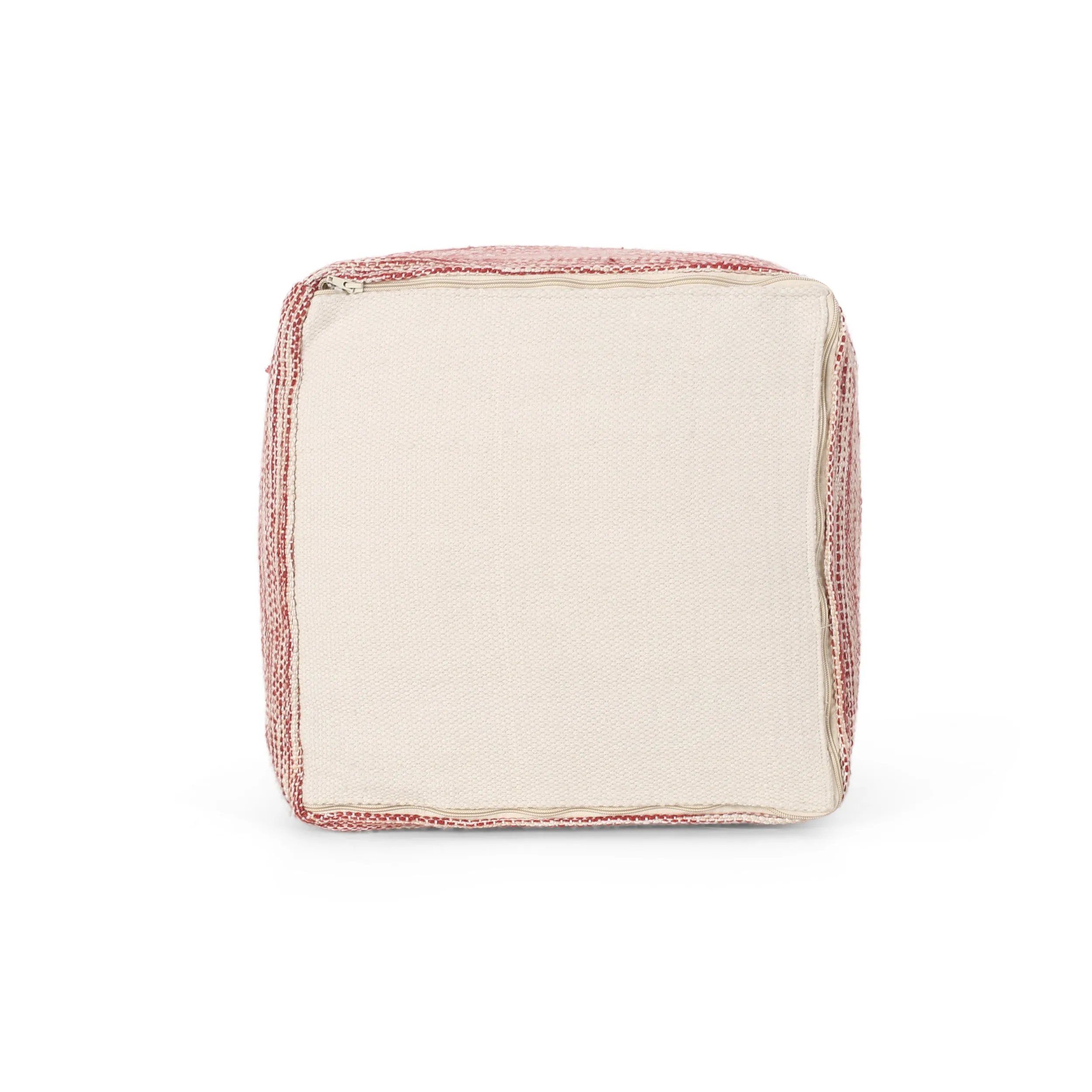 Ivy Boho Yarn Pouf, Red and White