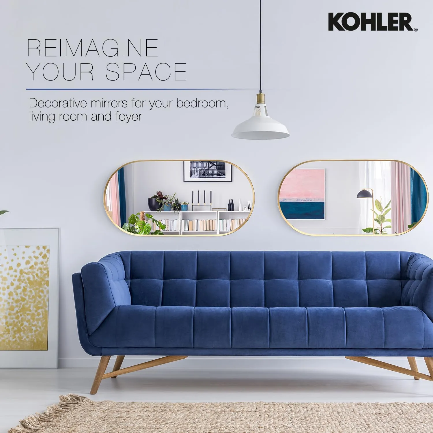 Kohler Essential Capsule Decorative Mirror for Wall 510mm X 1018mm (20"x 40") Brushed Gold Frame with Silver Coated Glass - Mirror for Bathroom, Living Room, Bedroom - Premium Metal & Timeless Design
