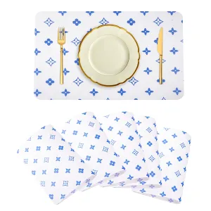 Kuber Industries Placemat | Placemats for Dining Room | Anti-Slip Table Mat Set | Placemats for Kitchen Table | Dining Table Placemats | Blue Star-Design Placemat | 6 Piece Set | White