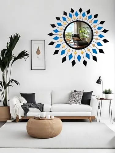 ns Fasion Wall Mirror for Bathroom Stylish Latest Wall Mirrors 20 inch Glass 8 inch Colour Black Beautiful Iron Flower Design Home Decor (Mirror_018)