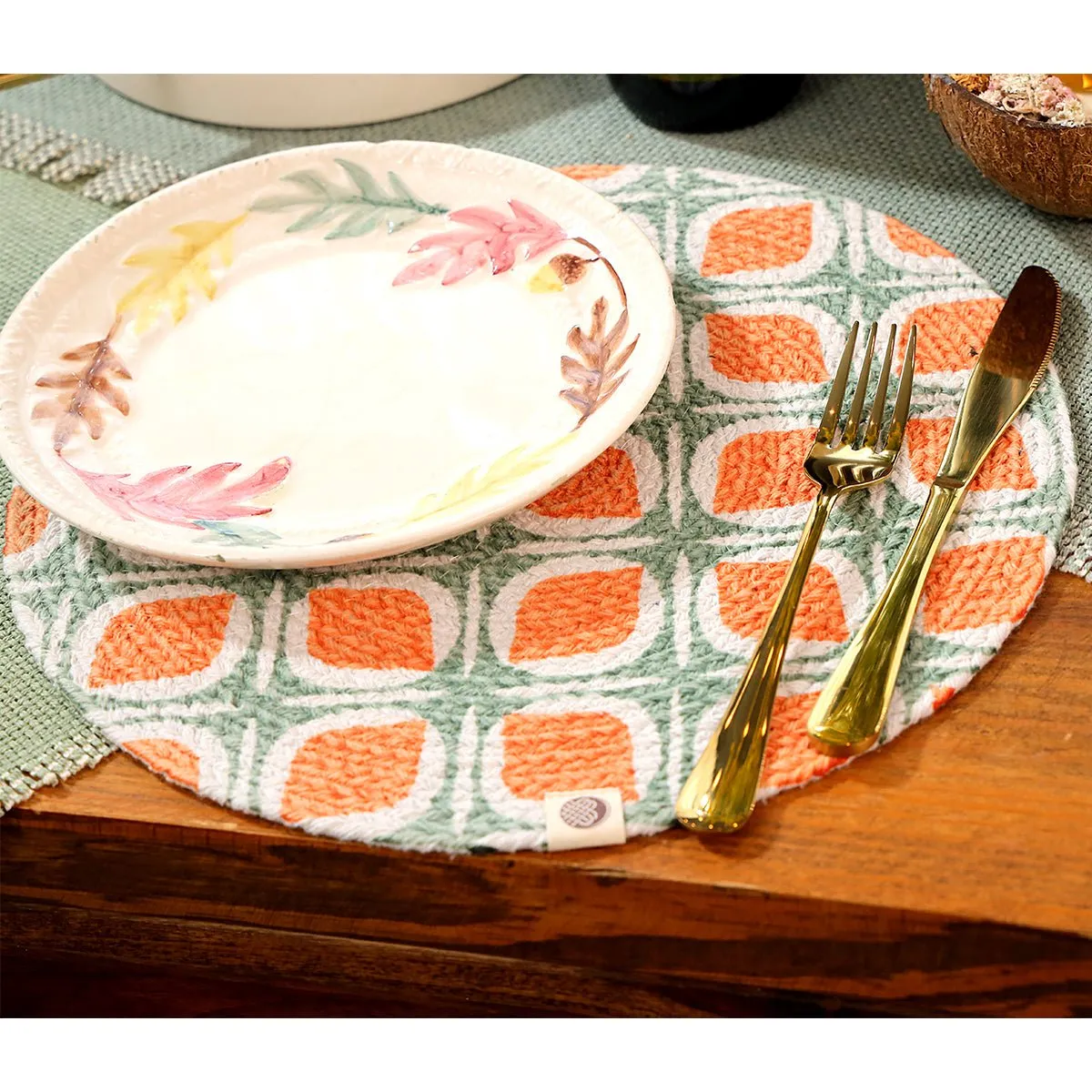 Sage Tangerine Round Mat- Set of 2