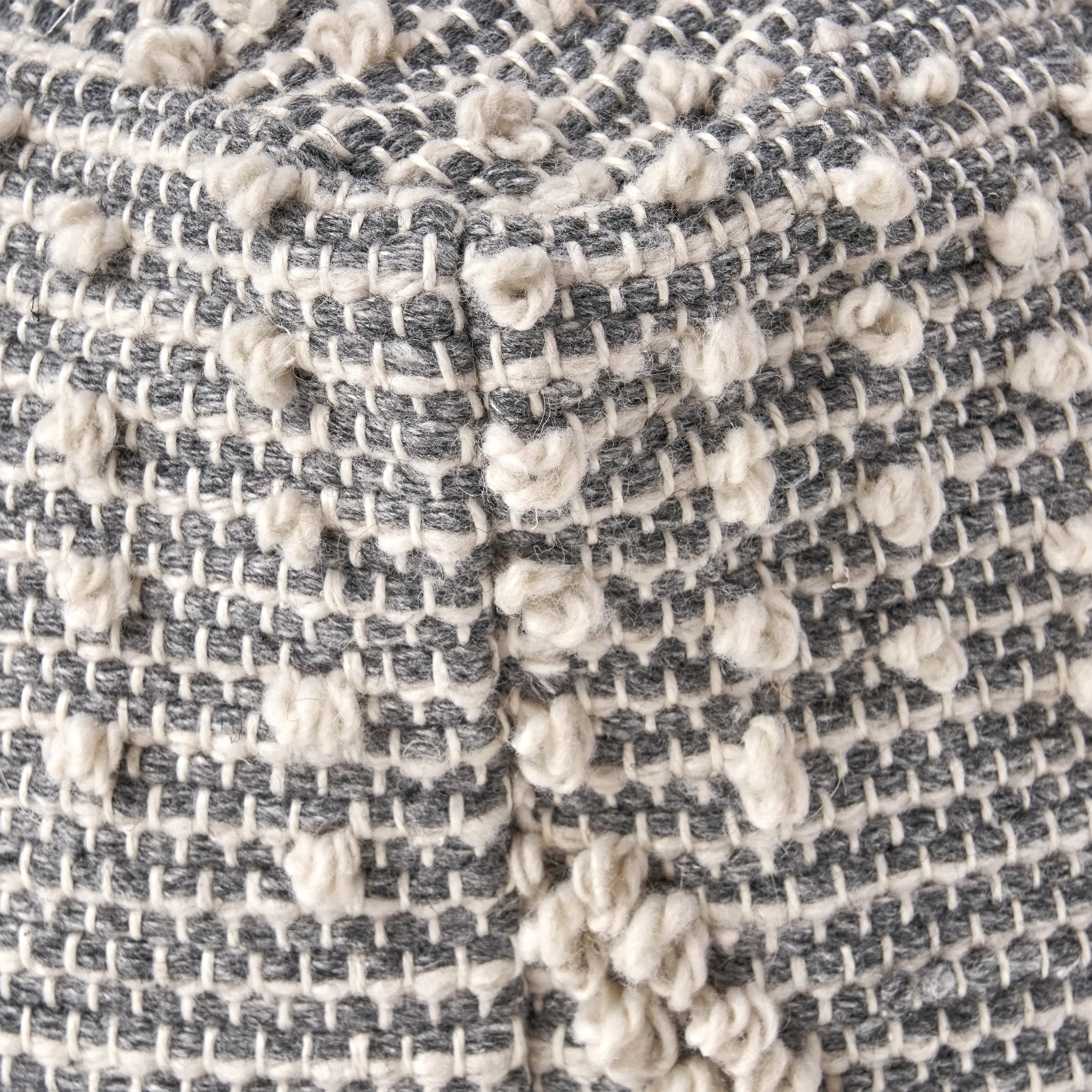 Winnie Contemporary Faux Yarn Pouf Ottoman, Ivory and Gray